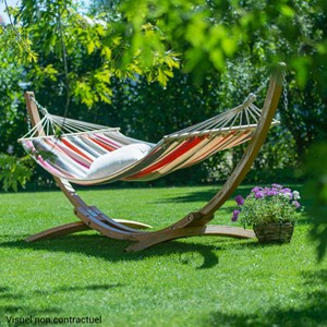 Hamac rayé avec support en bois