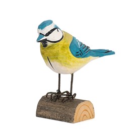 Mésange bleue sur buchette