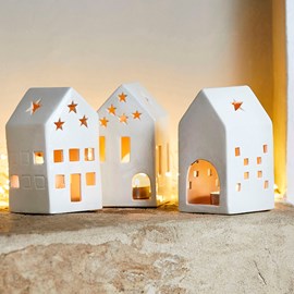 Trio photophores maisonnettes porcelaine