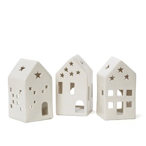 Trio photophores maisonnettes porcelaine
