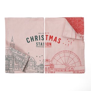 Torchon imprimé Christmas Station Rouge