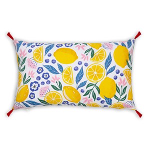 Coussin d'extérieur citrons et fleurs Rectangle