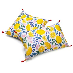 Coussin d'extérieur citrons et fleurs Rectangle