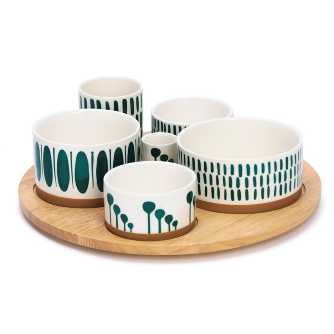 Plateau apéritif bois et porcelaine