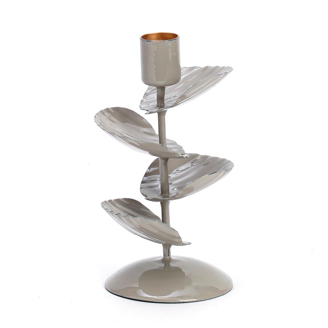 Bougeoir en métal feuilles 16 cm