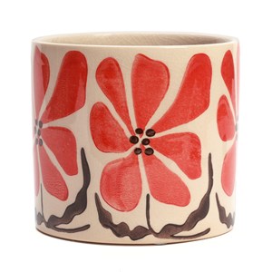 Cache-pot en céramique fleurs rouge 17 cm