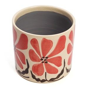 Cache-pot en céramique fleurs rouge 17 cm