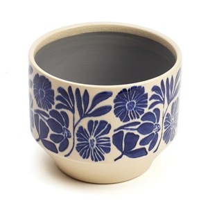 Cache-pot en céramique fleurs bleu 16 cm