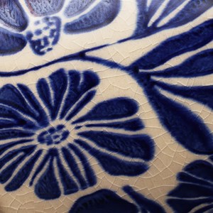 Cache-pot en céramique fleurs bleu 16 cm