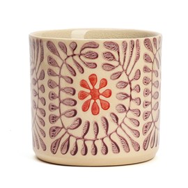 Cache-pot en céramique fleurs rose 14 cm