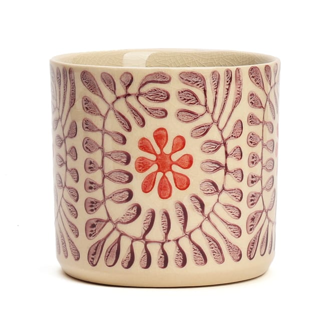 Cache-pot en céramique fleurs rose 14 cm
