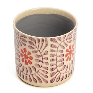 Cache-pot en céramique fleurs rose 14 cm