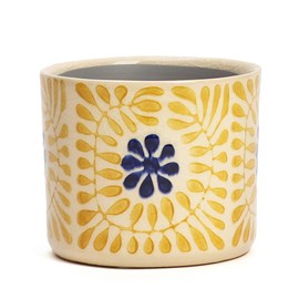 Cache-pot en céramique fleurs jaune 11 cm