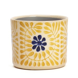 Cache-pot en céramique fleurs jaune 11 cm