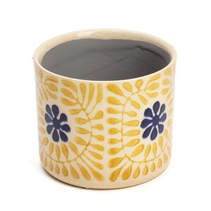 Cache-pot en céramique fleurs jaune 11 cm