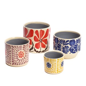 Cache-pot en céramique fleurs jaune 11 cm