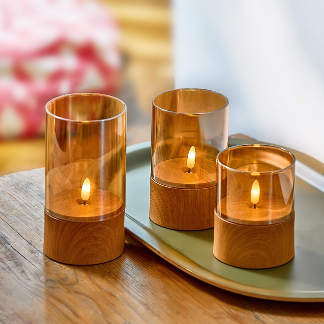 Trio de photophores LED effet bois