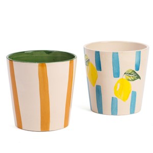 Cache pot en céramique à rayures 13 cm