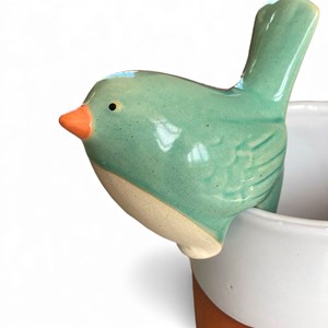 Décoration animal en céramique à accrocher sur un pot de fleurs Oiseau