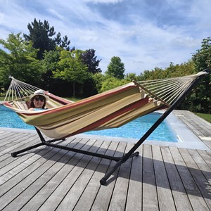 Hamac graphique simple coton et son support en métal