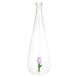 Bouteille Botanical artisanale en verre borosilicate 1L Tulipe rose
