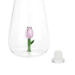 Bouteille Botanical artisanale en verre borosilicate 1L Tulipe rose