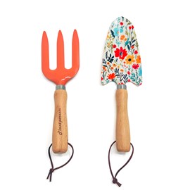 Duo outils de jardin mini râteau et pelle en bois et acier