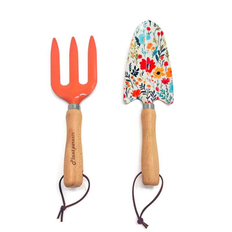 Duo outils de jardin mini râteau et pelle en bois et acier
