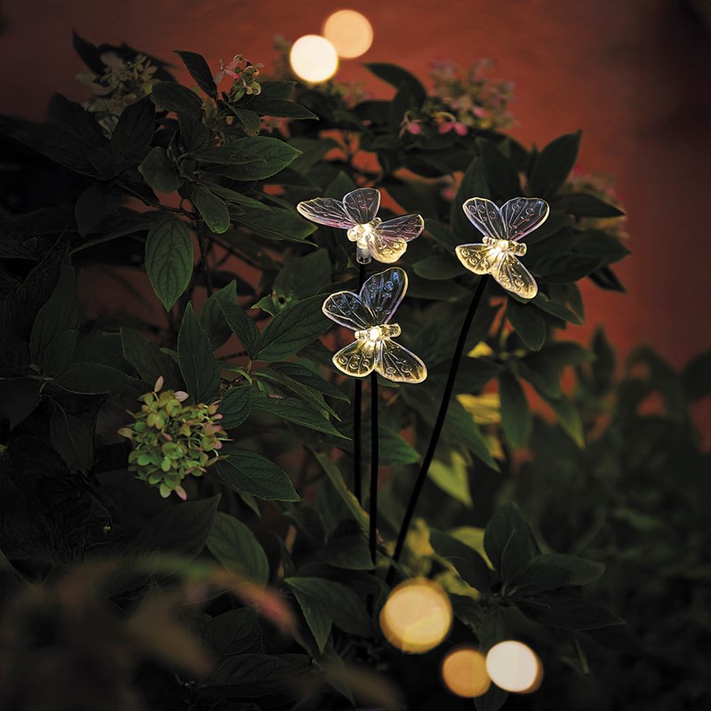 Décoration lumineuse de jardin trio de papillons solaire à planter