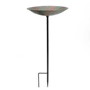 Mangeoire et abreuvoir artisanal pour oiseaux à planter en métal gravé