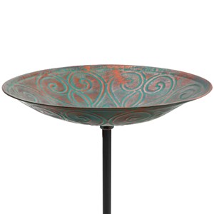 Mangeoire et abreuvoir artisanal pour oiseaux à planter en métal gravé