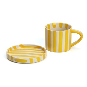 Tasse en céramique rayée avec soucoupe 350 ml Jaune