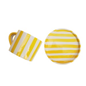 Tasse en céramique rayée avec soucoupe 350 ml Jaune