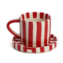 Tasse en céramique rayée avec soucoupe 350 ml