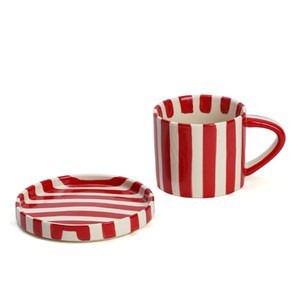 Tasse en céramique rayée avec soucoupe 350 ml Rouge