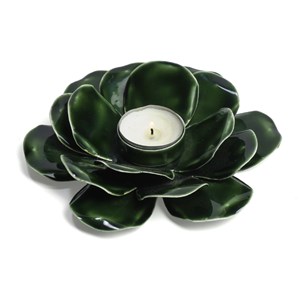 Photophore fleur de lotus en métal vert pour bougie chauffe-plat