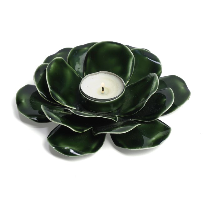 Photophore fleur de lotus en métal vert pour bougie chauffe-plat