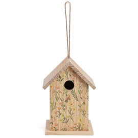 Nichoir en bois artisanal pour mésanges motif fleuri