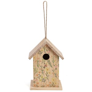 Nichoir en bois artisanal pour mésanges motif fleuri