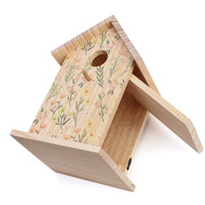 Nichoir en bois artisanal pour mésanges motif fleuri