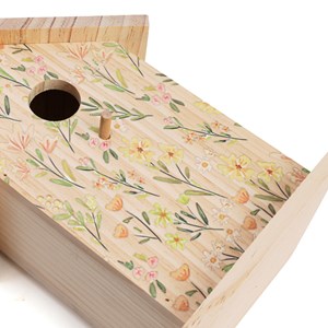 Nichoir en bois artisanal pour mésanges motif fleuri