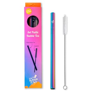 Set paille spéciale bubble tea en acier inoxydable et goupillon nettoyant