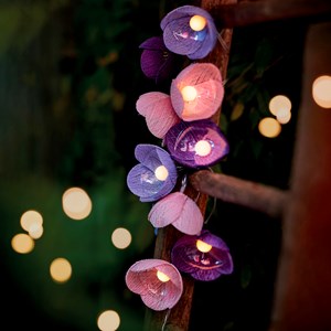 Guirlande solaire décorative extérieur fleurs en coton rose et bleu