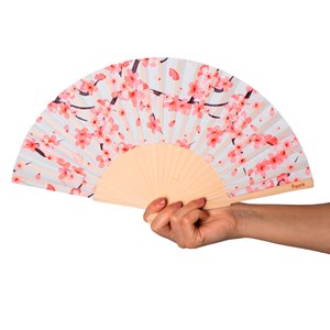 Éventail pliant en bois certifié FSC® motif fleurs Sakura