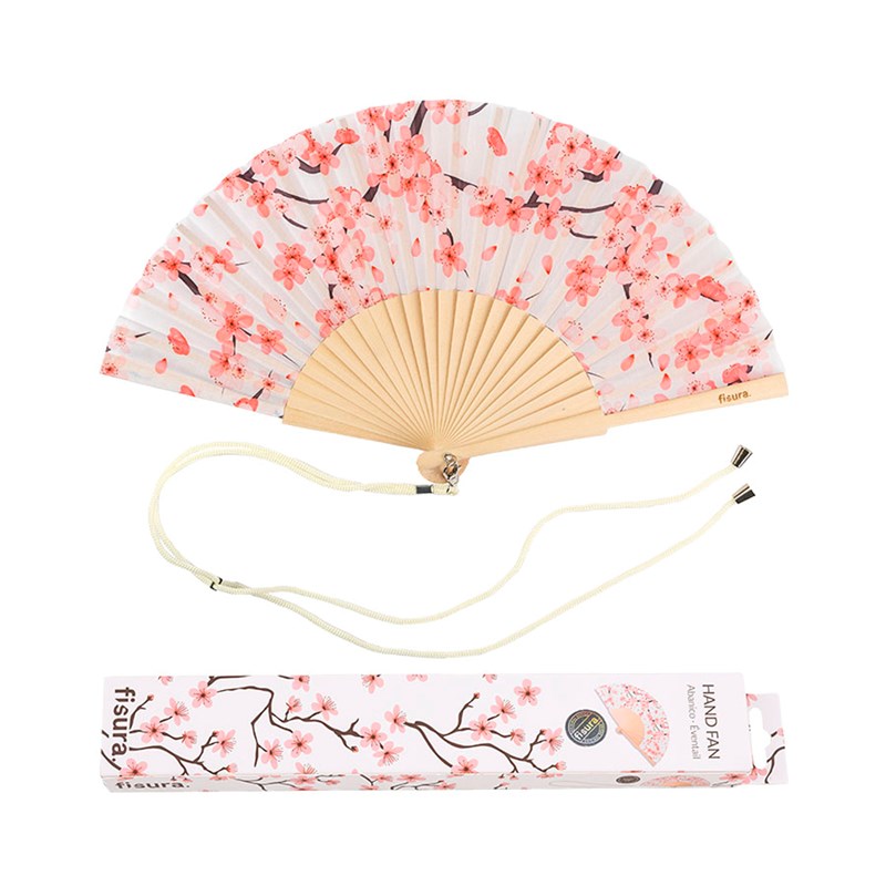 Éventail pliant en bois certifié FSC® motif fleurs Sakura