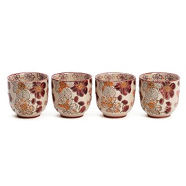 Coffret service à thé 4 tasses japonaises artisanales en grès Kiyo