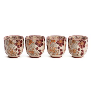 Coffret service à thé 4 tasses japonaises artisanales en grès Kiyo