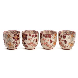 Coffret service à thé 4 tasses japonaises artisanales en grès Kiyo