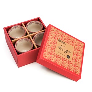 Coffret service à thé 4 tasses japonaises artisanales en grès Kiyo