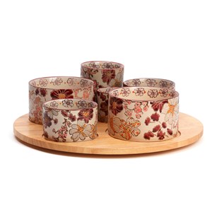 Plateau et coupelles pour l'apéritif en bois et céramique Kiyo